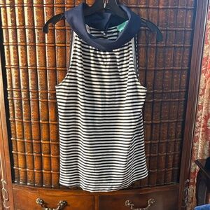 Sail to Sable Navy & White Sleeveless Top w gold button back